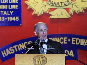 Belleville Chamber of Commerce CEO Bill Saunders speaks at the 150th anniversary celebration Saturday night. 
Emily Mountney-Lessard/The Intelligencer/QMI Agency