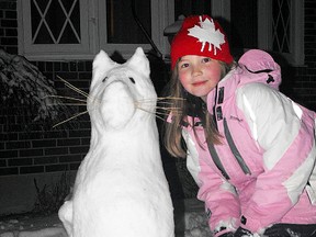 Submitted photo: Eight-year-old Holly Fish put a lot of time and effort in making a snow cat last week.