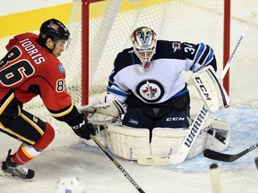 Michael Hutchinson will be in net for the Jets Monday night when the team plays the Calgary Flames. (Candice Ward-USA TODAY Sports file photo)