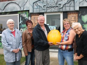 (From Left) The Drayton Valley and District Cancer Support group members Elaine Horne, Eileen Linde, Howard Olsen, Frogbelly owner Cheryl Thomas and Fern Barnay posing for a picture back in fall last year.