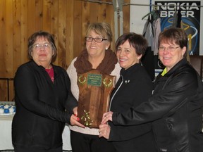 Susan Eddy (lead), Linda Arseneault (second), Linda Arseneault (second), Pierrette Chouinard (skip) from the Iroquois Falls Curling Club.