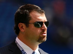 Indianapolis Colts general manager Ryan Grigson watches the field prior to the start of his team's preseason NFL football game versus the St. Louis Rams in Indianapolis August 12, 2012. (REUTERS)