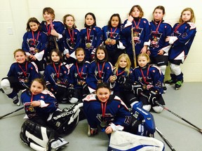 The Chatham Kia Novice Outlaws celebrate their gold medal victory at the B.A.D. Blazers tournament.
(Submitted photo)