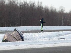 Two people are dead after their car collided with a transport truck on Hwy. 401 in eastern Ontario on Tuesday morning. (Greg Peerenboom/QMI Agency)