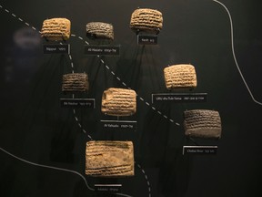Cuneiform tablets are displayed during an exhibition at the Bible Lands Museum in Jerusalem, February 3, 2015. (REUTERS/Baz Ratner)