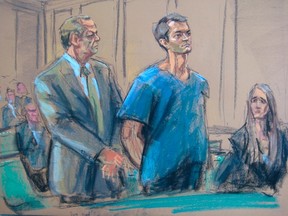 Ross Ulbricht, who prosecutors say created the underground online drugs marketplace Silk Road, makes an initial court appearance with his attorneys Joshua Dratel (L) and Lindsay Lewis (R) in New York, Feb. 7, 2014.  REUTERS/Jane Rosenberg