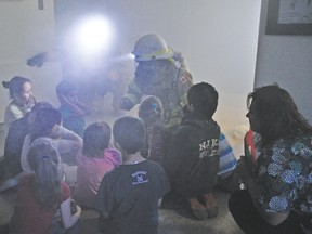 The Milo Fire Department ran a fire drill, complete with smoke, on Jan. 28 at Milo school. Stephen Tipper Vulcan Advocate