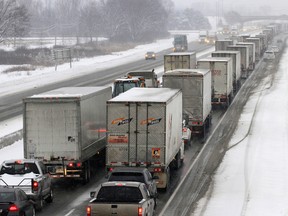 Eastbound traffic on Highway 401, near Highway 37, is backed up due to a multiple-vehicle collision that occurred in the area around 4 p.m. Wednesday, Feb. 4, 2015. - JEROME LESSARD/THE INTELLIGENCER/QMI AGENCY