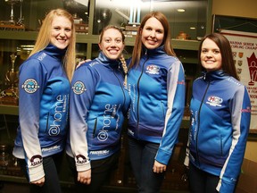 Team Horgan represented Northern Ontario at the Scotties Tournamnet of Hearts in Calgary. From left are, Alternate: Courtney Chenier, Lead: Amanda Gates, Third: Jennifer Horgan and Skip: Tracy Horgan, missing from the photo is Second: Jenna Enge.