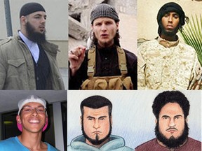From top left, Awso Peshdary, John Maguire, Khadar Khalib, Suliman Mohamed, Carlos Larmond and Ashton Larmond all face terror-related charges. OTTAWA SUN FILES