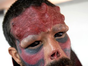 Henry Damon has tranformed himself into Red Skull through multiple surgeries. (AFP photo)