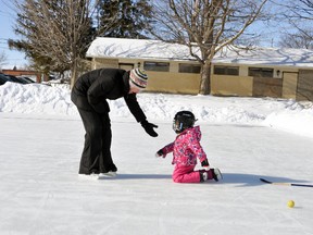 It was cold, but the winter sun was shining bright on Thursday, Feb. 5 during the early afternoon skate on the Mitchell outdoor ice rink by Ally Van Bakel, 3, and her mom Julie. The pair had the patch of ice to themselves and took full advantage of the rare opportunity to go it alone as the rink, located at the former Mitchell lawn bowling green on Montreal Street, has proven to be a popular spot this winter. ANDY BADER/MITCHELL ADVOCATE