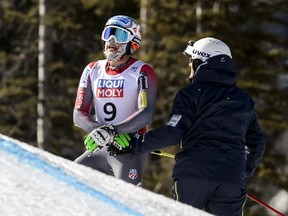 U.S. skier Bode Miller is seen after he crashed during the 2015 World Alpine Ski Championships men's Super G on February 5, 2015 in Vail, Colorado. (AFP PHOTO / FABRICE COFFRINI)