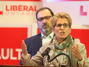 Ontario Premier Kathleen Wynne introduces Glenn Thibeault as the Sudbury Liberal byelection candidate on Wednesday January 7, 2015 in Sudbury. Thibeault won the election Feb. 5, 2015. (Gino Donato/QMI Agency