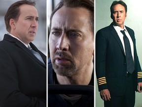 (L-R) Nicolas Cage in "Frozen Ground," "Seeking Justice," and "Left Behind."