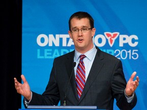 Ontario PC leadership candidate Monte McNaughton takes part in a debate at the London Convention Centre in London in January. On Friday, the Lambton-Kent-Middlesex MPP said he's still in the leadership race, although two colleagues have dropped out this week.
(CRAIG GLOVER/The London Free Press/QMI Agency)