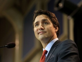 Liberal Party leader Justin Trudeau delivers a speech to at the Kerby Centre in Calgary, Feb. 5, 2015. (MIKE DREW/QMI Agency)