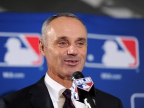 Rob Manfred speaks at a press conference after being elected by team owners to be the next commissioner of Major League Baseball. (H.Darr Beiser/USA TODAY Sports)
