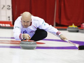 With his win over Brendan Bottcher in Saturday night's A-B winners game, Kevin Koe has advanced to Sunday's final of the Alberta men's curling championship in Wainwright (Zak McLachlan, Special to the Edmonton Sun).