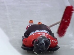 Canadian Jane Channel during a skeleton race in Austria Sunday.
