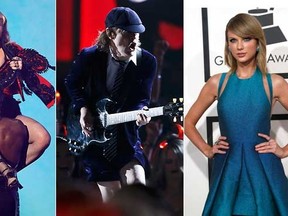 Madonna, AC/DC's Angus Young and Taylor Swift pictured at the 57th Grammy Awards in Los Angeles Sunday night. Reuters files