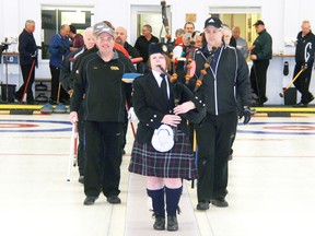 The 42nd Sarnia Oil Chemical Bonspiel wrapped up at the Sarnia Golf and Curling Club with the eight championship matches on Sunday afternoon, featuring the traditional piping of the 16 finalist rinks onto the ice. (TERRY BRIDGE/THE OBSERVER)