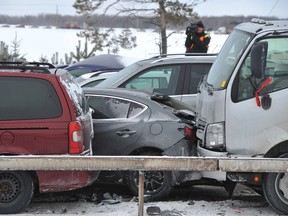 Nearly 100 vehicles were involved in a crash south of Barrie on Highway 400 iN February 2014, OPP say.
MARK WANZEL PHOTO