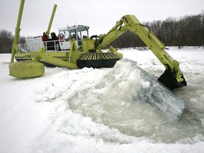 The Amphibex AE-400 ice-breaking machine, seen here in operation at Breezy Point in this file photo, is back on the ice today. (FILE PHOTO)