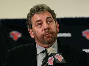 Executive chairman of Madison Square Garden & NBA governor James L. Dolan speaks to the media at a press conference to announce Mike Woodson as the interim head coach of the New York Knicks following the resignation of Mike D'Antoni at Madison Square Garden on March 14, 2012. (Chris Trotman/Getty Images/AFP)