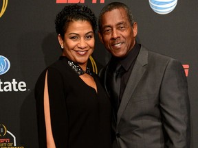 Former American football running back Tony Dorsett (R) and wife Janet Harmon Dorsett attend the ESPN College Football Playoffs Night of Champions at Centennial Hall on January 10, 2015 in Dallas, Texas.  Cooper Neill/Getty Images for ESPN/AFP