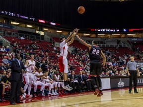 Seattle Redhawks guard Manroop Clair goes up for a three-pointer during a recent ganme. (Supplied)