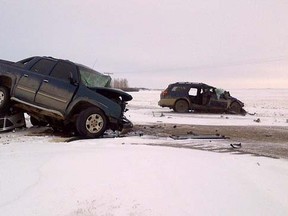 Scene from a a multi-vehicle crash on Hwy. 6 near Regina, Feb. 10, 2015. (RCMP)