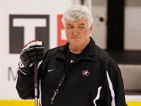 Canada's head coach Pat Quinn watches his team's practice at the 2009 IIHF U20 World Junior Hockey Championships in Ottawa, in this file photo from January 4, 2009.  (REUTERS)
