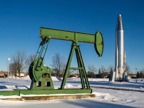 The oil pumpjack and Atlas Rocket at the closed Canadian Museum of Science and Technology in Ottawa are to be dismantled and disposed of because of their deteriorating states. Feb. 10, 2015. (Errol McGihon/Ottawa Sun/QMI Agency)