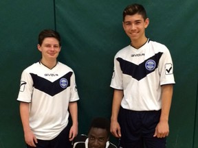 Kingston soccer players, from left, Tim Balfour, Malinga Zablocki and Jacob McDonald, will attend a high-profile evaulation camp in Amesbury, Mass.
(Supplied photo)
