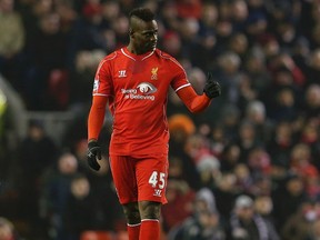 Liverpool's Mario Balotelli gestures after scoring against Tottenham Hotspur during their English Premier League match in Liverpool February 10, 2015. (REUTERS/Phil Noble)