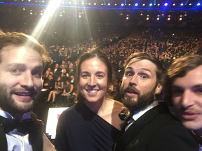 Solal Micenmaker (producer), Kathleen Heffernan (producer), Jett Steiger (producer), Pierre Dupaquier (director) take a selfie at the Grammys. (Supplied photo)