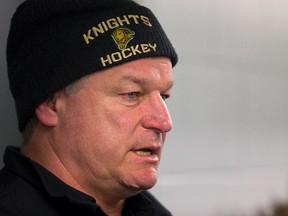 Dale Hunter, head coach of the London Knights at practice at the Western Fair Sports Centre in London, Ont. on Tuesday February 10, 2015. (MIKE HENSEN, The London Free Press)