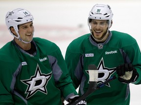 Dallas Stars' Jamie Benn and Tyler Seguin practises at the Air Canada Centre on December 1, 2014. (Craig Robertson/Toronto Sun/QMI Agency)