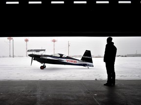 Red Bull Air Race World Championship Pilot Pete McLeod and his freshly painted Edge 540 aircraft in London Ont. Jan. 16, 2015. CHRIS MONTANINI\LONDONER\QMI AGENCY