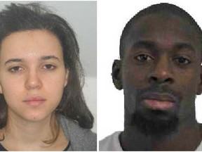 Paris police released these photos of Hayat Boumeddiene, left, and Amedy Coulibaly, after a hostage-taking incident at a kosher supermarket in eastern Paris in January. (REUTERS/Paris Prefecture de Police handout via Reuters)