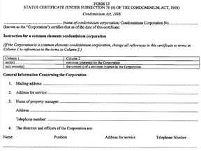 condo status certificate