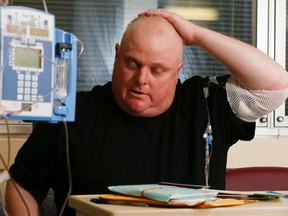Mayor Rob Ford receives chemotherapy at Mount Sinai in early October. (STAN BEHAL/Toronto Sun)