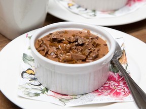 Chocolate pots de crème with toffee. (CRAIG GLOVER/QMI Agency)