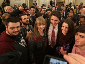 Liberal leader Justin Trudeau meets supporters after giving a speech at the Punjab Cultural Centre in Winnipeg on Wednesday night. (Kevin King/Winnipeg Sun)
