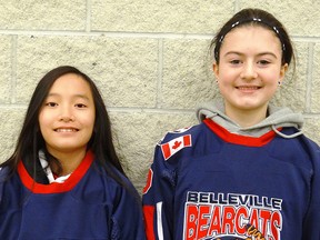 Belleville Bearcats peewee players Leah Burgess (left) and Sydney Ward have been invited to play for the East Coast Selects girls hockey team in Italy in May. (Submitted photo)