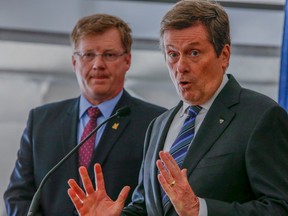 Toronto Mayor John Tory with budget chief Gary Crawford at City Hall in Toronto on Thursday, February 12, 2015. (Dave Thomas/Toronto Sun)