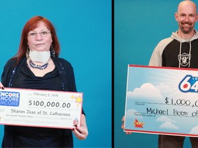 Sharon Jean and Michael Beem of St. Catharines show off their Lotto 6/49 winnings. The two bought their tickets from the same store.
Photo from Ontario Lottery and Gaming Corp.