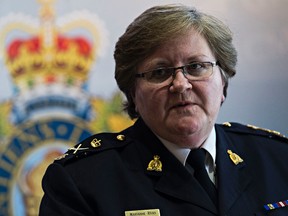 RCMP Deputy Commissioner, Commanding Officer Alberta Division gives a statement at K Division headquarters regarding the RCMP's performance in High River during the 2013 flooding on Thursday. (CODIE MCLACHLAN/EDMONTON SUN)