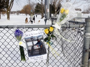 A memorial for a long-time icon of Belleville's off-leash dog park, Blake Moynes, is on display at the entrance of the East Zwick's Park's facility Thursday afternoon, Feb. 12, 2015. - JEROME LESSARD/THE INTELLIGENCER/QMI AGENCY